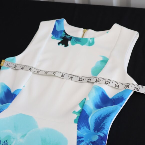 Calvin Klein Women's White Blue Teal Scuba Sheath Dress Sleeveless Size 4 NWT - Picture 7 of 9